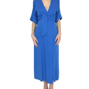 ABITO LUNGO BLU CON CINTURA IN VITA