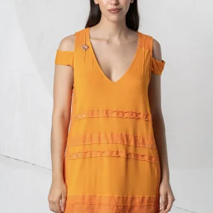 Abito corto con ampio scollo arancione