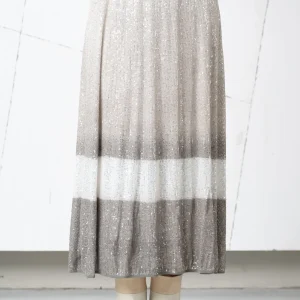 Gonna degradè kaki chiaro e bianco in paillettes