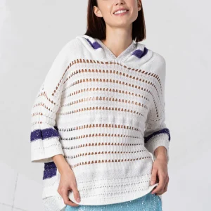 Maglia bianca bianco traforata con cappuccio