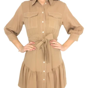 ABITO CORTO CHEMISIER TINTA SABBIA CON CINTURA