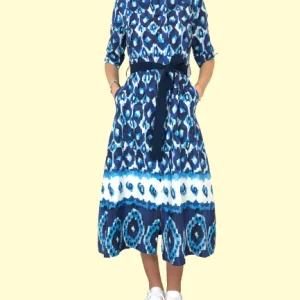 ABITO CHEMISIER BLU IN FANTASIA CON CINTURA