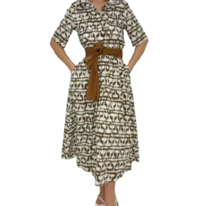 ABITO DONNA BIANCO/MARRONE FANTASIA GEOMETRICA