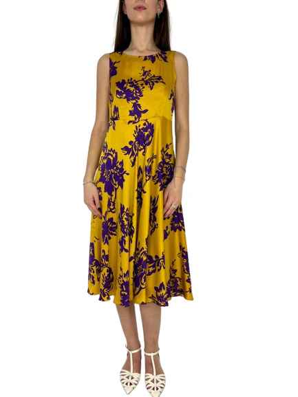 ABITO CORTO GIALLO SENAPE FANTASIA FLOREALE