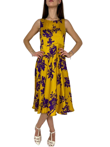 ABITO CORTO GIALLO SENAPE FANTASIA FLOREALE - immagine 3