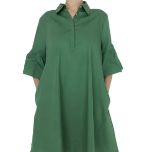 ABITO CORTO VERDE CON VOLANT SULLE MANICHE