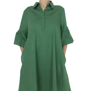 ABITO CORTO VERDE CON VOLANT SULLE MANICHE